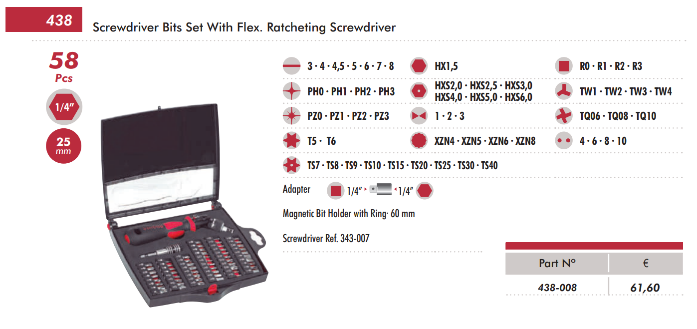 картинка Профессиональный набор: Отвёртка с трещоточным механизмом со сменными наконечниками 1/4 " от магазина "Элит-инструмент"