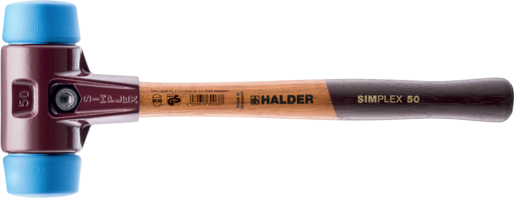 картинка HALDER 3001.050 Молоток Halder Simplex с мягкими синими резиновыми вставками и чугунным корпусом, 1070гр. от магазина "Элит-инструмент"