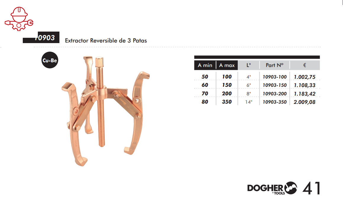 картинка Съемник трёхлапый искробезопасный, захват 70-200 мм, 8" Dogher 10903-200 от магазина "Элит-инструмент"