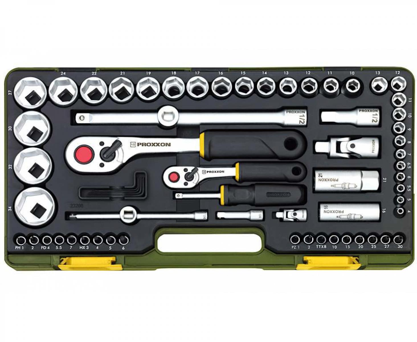 картинка Набор трещоток 1/2" + 1/4" с головками Proxxon 23286 65 предметов от магазина "Элит-инструмент"