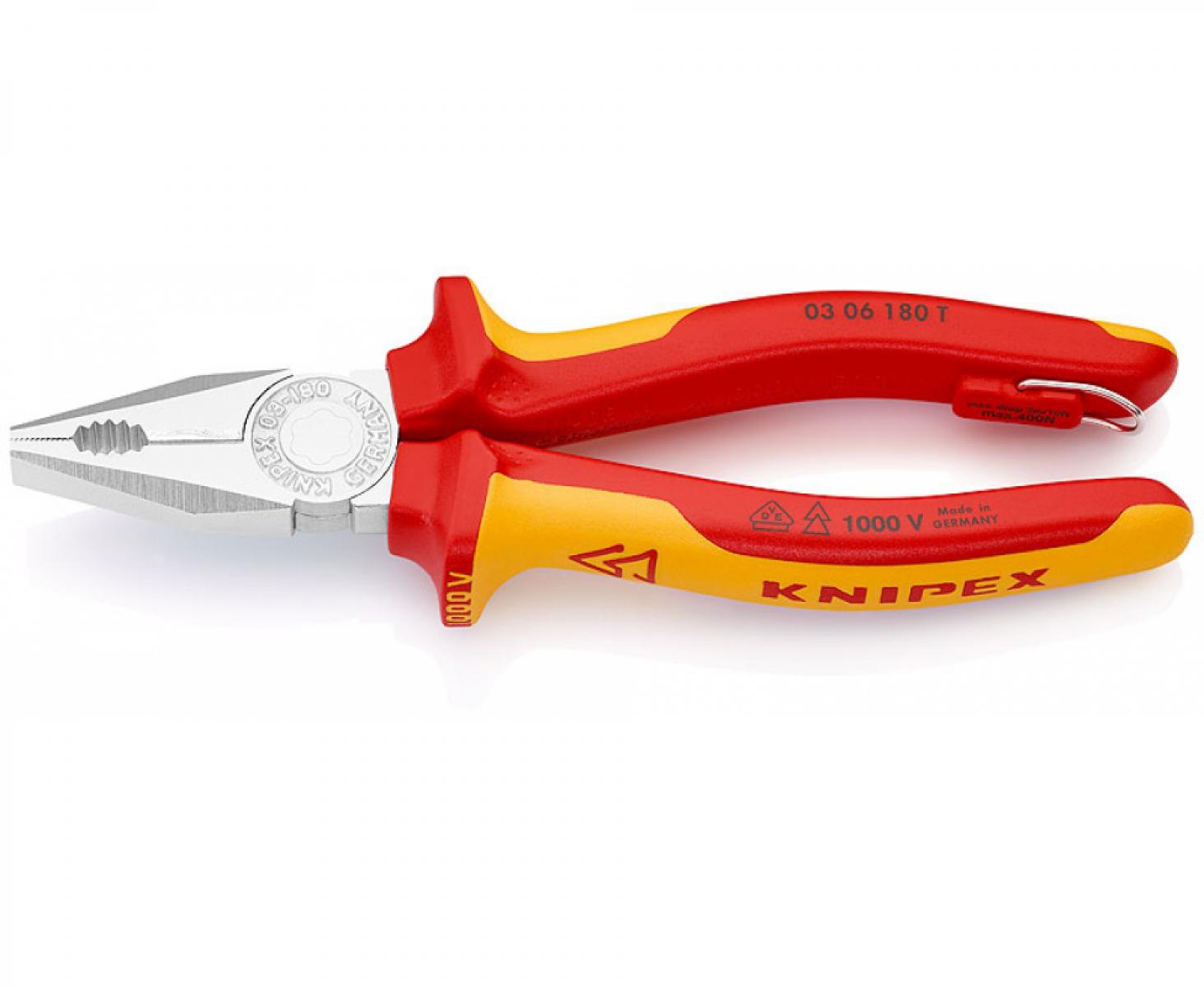 Плоскогубцы комбинированные VDE Knipex KN-0306180TBK со страховочным креплением