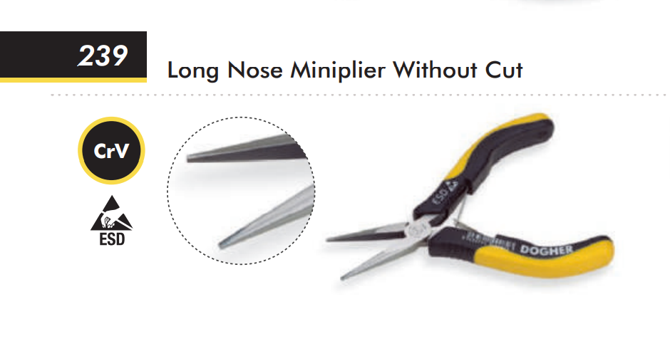 картинка Антистатические захватные для электроники без режущей кромки, длинногубцы ESD Dogher 239-125 от магазина "Элит-инструмент"