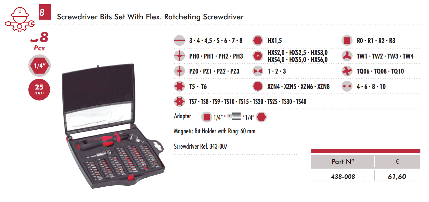 картинка Профессиональный набор: Отвёртка с трещоточным механизмом со сменными наконечниками 1/4 " от магазина "Элит-инструмент"