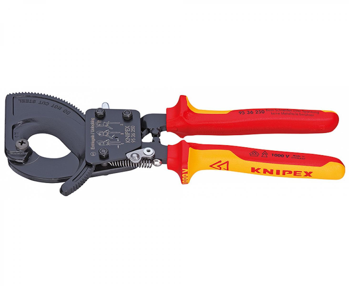 картинка Ножницы для резки кабелей по принципу трещотки VDE Knipex KN-9536250 от магазина "Элит-инструмент"