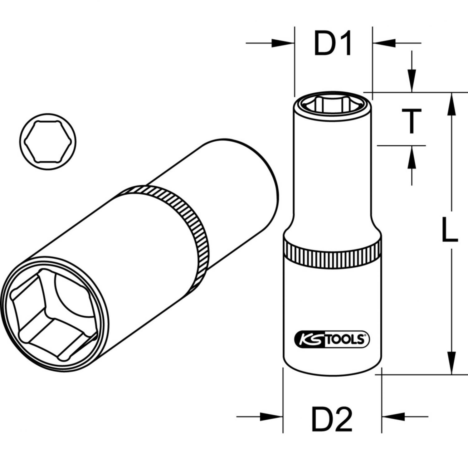 картинка Шестигранная торцовая головка CHROMEplus 1/2", длинная, 13 мм подвеска от магазина "Элит-инструмент"
