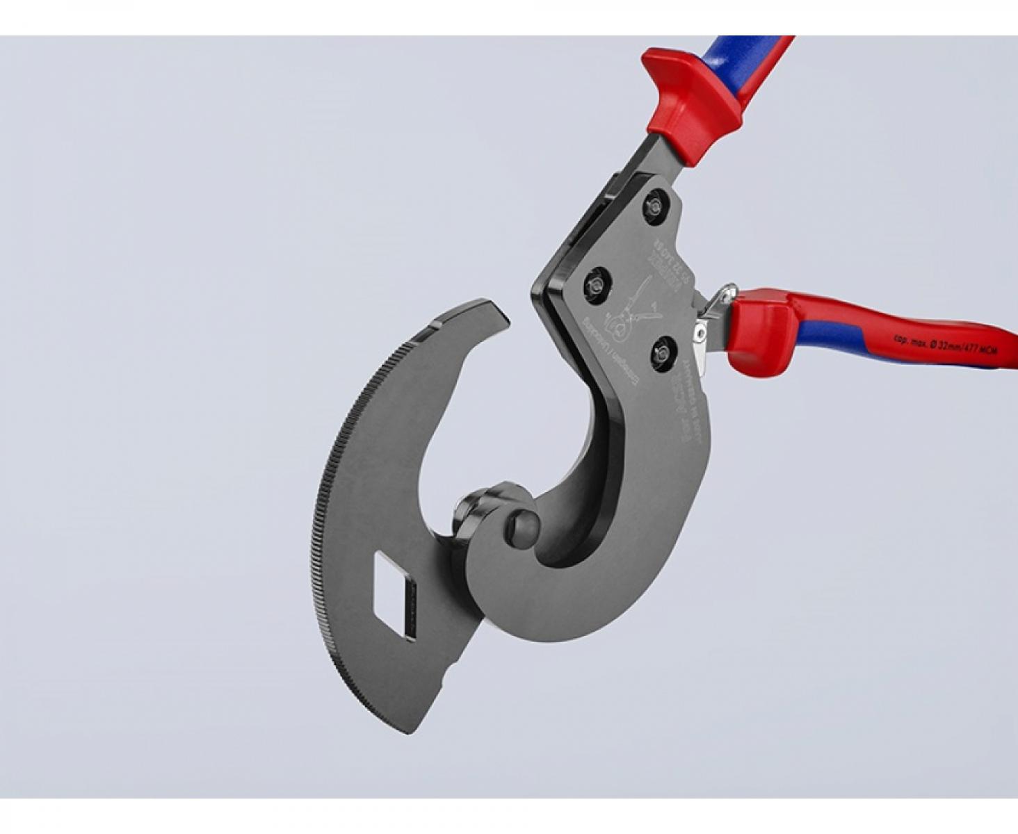 картинка Ножницы по принципу трещотки для резки кабелей ACSR Knipex KN-9532340SR от магазина "Элит-инструмент"