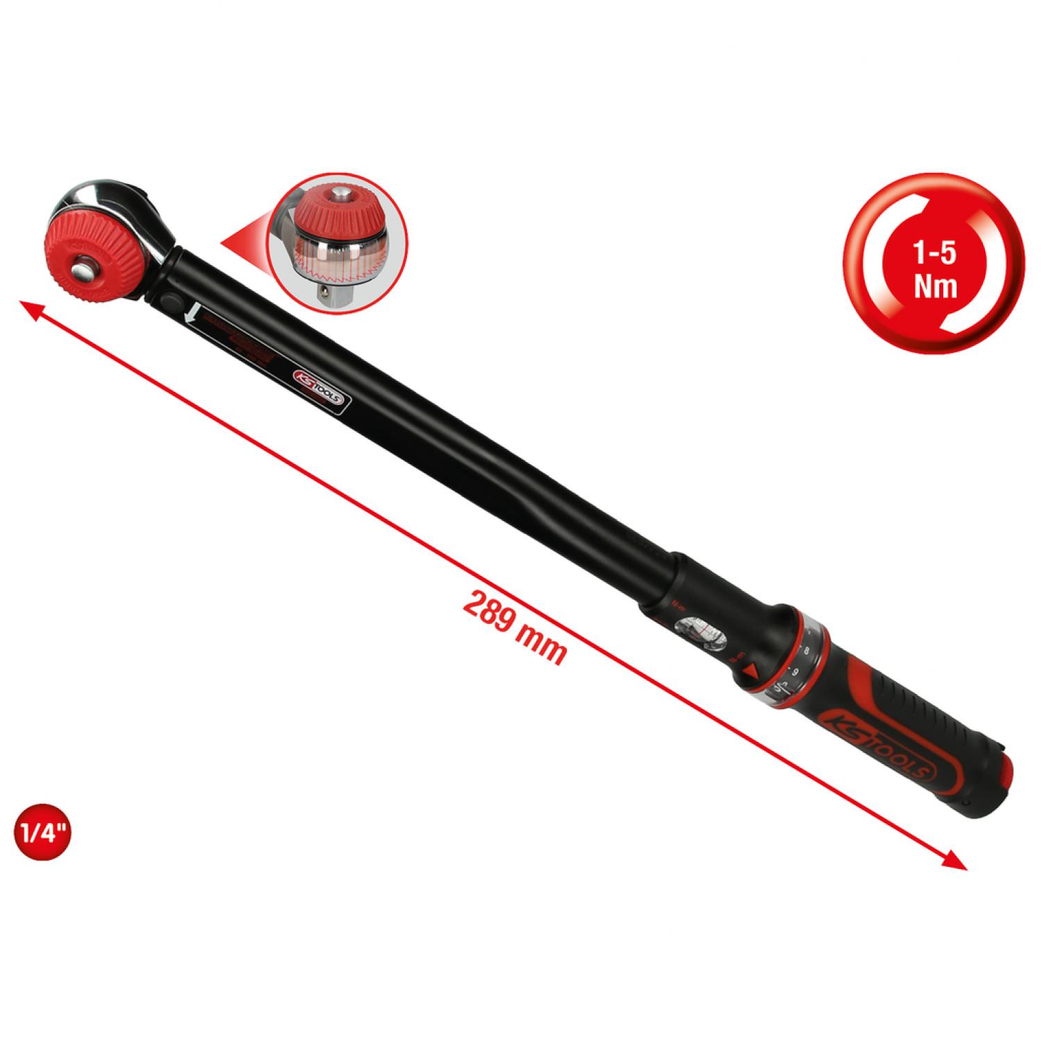 Динамометрический ключ ERGOTORQUE®precision 1/4'' с трещоткой и поворотной ручкой, 1-5 Нм KSTools-516.1402