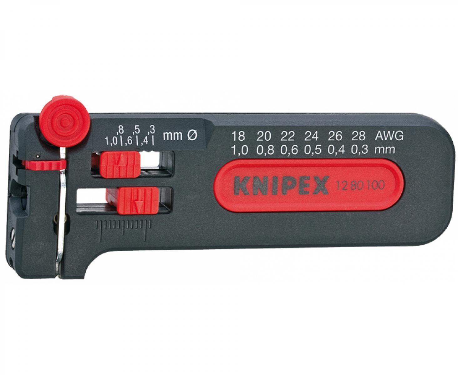 картинка Съемник изоляции модель Mini (Ø 0,3 - 1,0 мм) Knipex KN-1280100SB от магазина "Элит-инструмент"