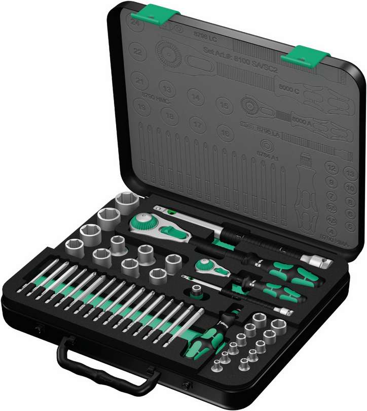 картинка 8100 SA/SC 2 Zyklop Speed Набор с трещоткой, DR 1/4" и 1/2", 43 предмета WERA WE-160785 от магазина "Элит-инструмент"