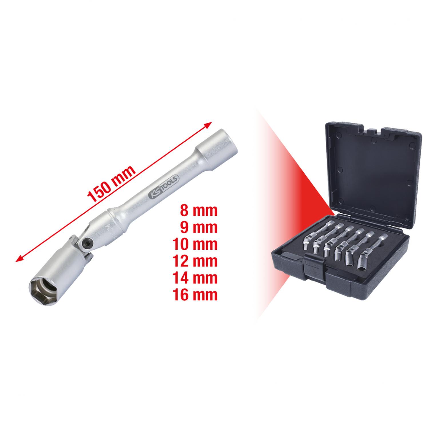 Комплект шарнирных ключей 3/8'' для свечей накала, длинных, 6 шт
