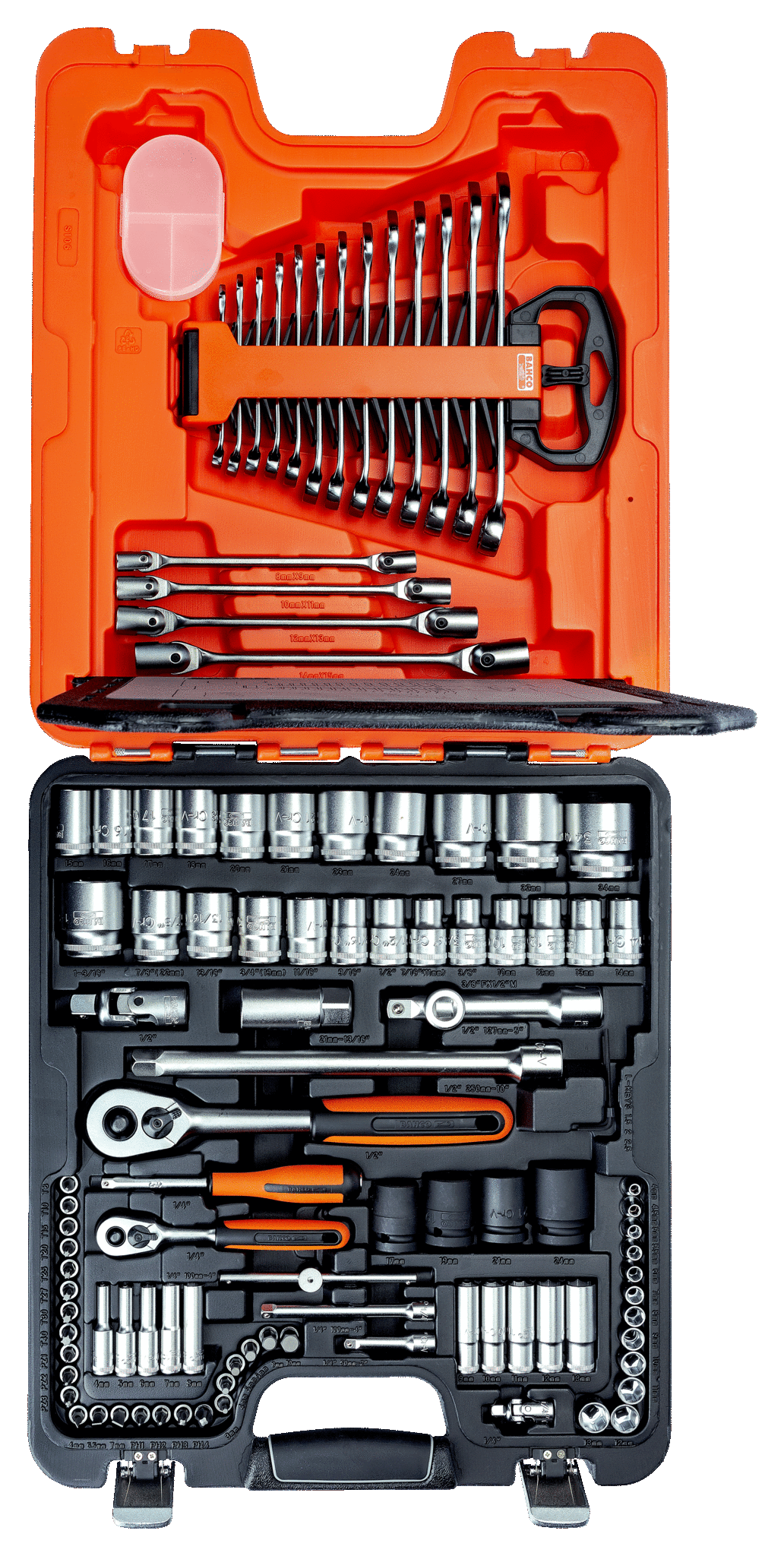 картинка 1/4" и 1/2" Набор торцевых головок, пластиковый кейс. 106 предметов BAHCO S106 от магазина "Элит-инструмент"