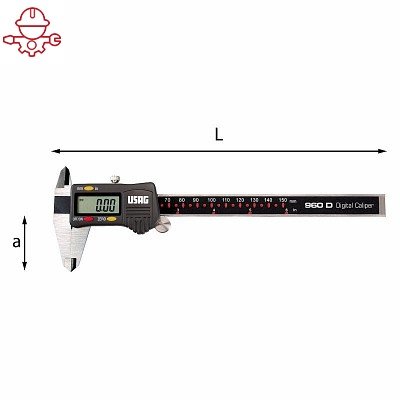 Штангенциркуль премиум-класса электронный 150мм и точностью до 1/100 мм, с глубиномером USAG 960D U09600015 производитель Италия