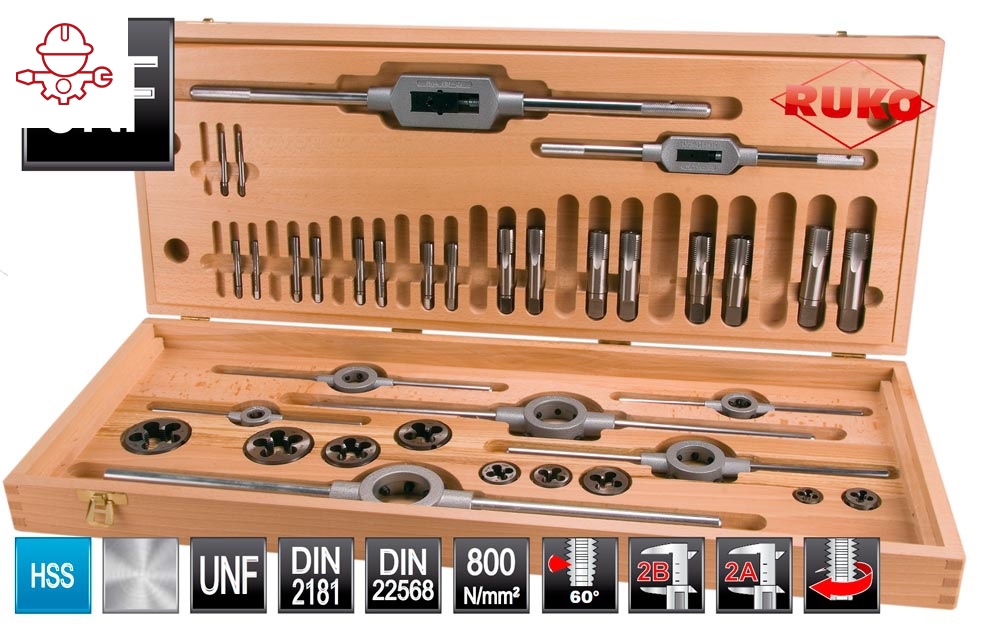 картинка Набор метчиков и плашек дюймовых UNF HSS из 35 шт. Ruko 245073  от магазина "Элит-инструмент"