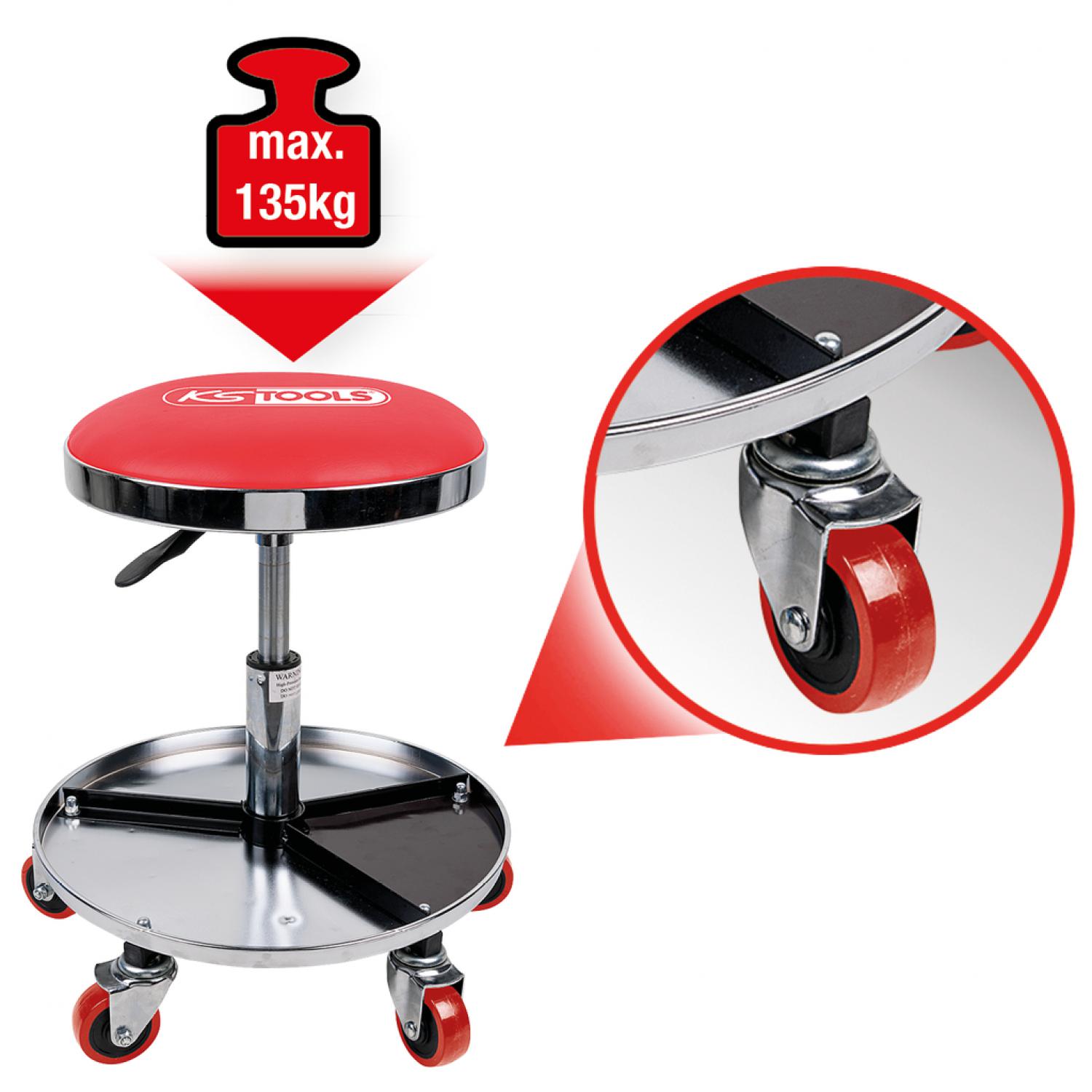 Табурет на колесиках с регулировкой высоты, нагрузка 135 кг KSTools 500.8004