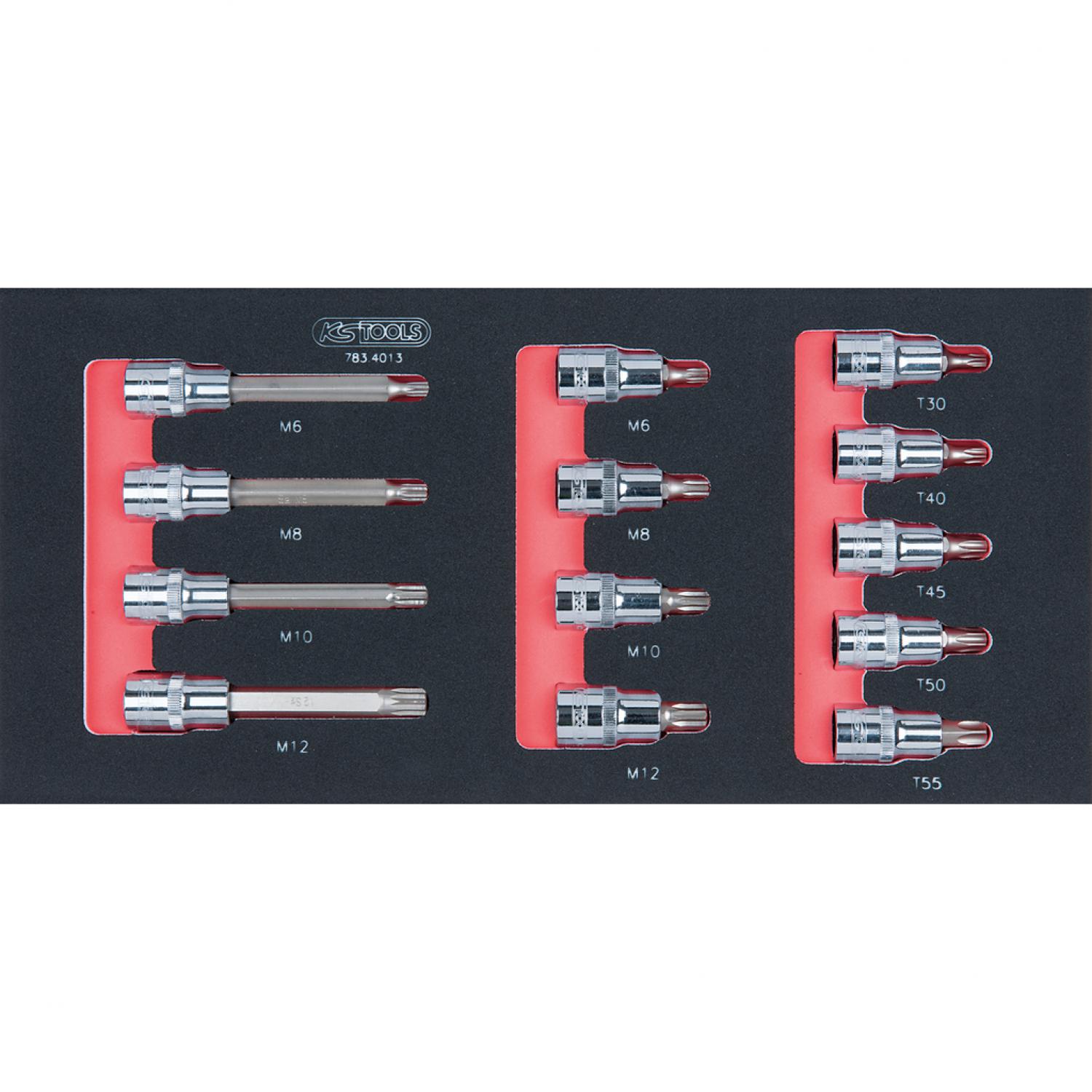Комплект торцовых головок с битами SCS CHROMEplus 1/2", TB и XZN, 13 шт, во вкладке на 1/3 инструментального ящика