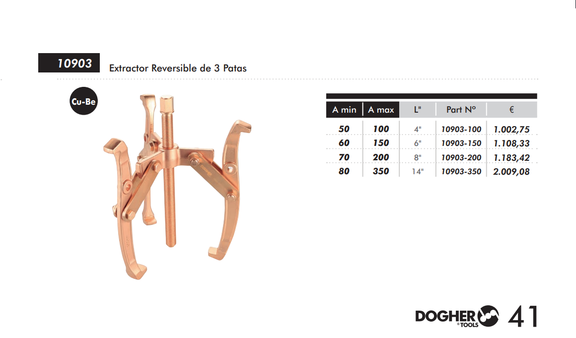 картинка Съемник трёхлапый искробезопасный, захват 80-350 мм, 14" Dogher 10903-350 от магазина "Элит-инструмент"