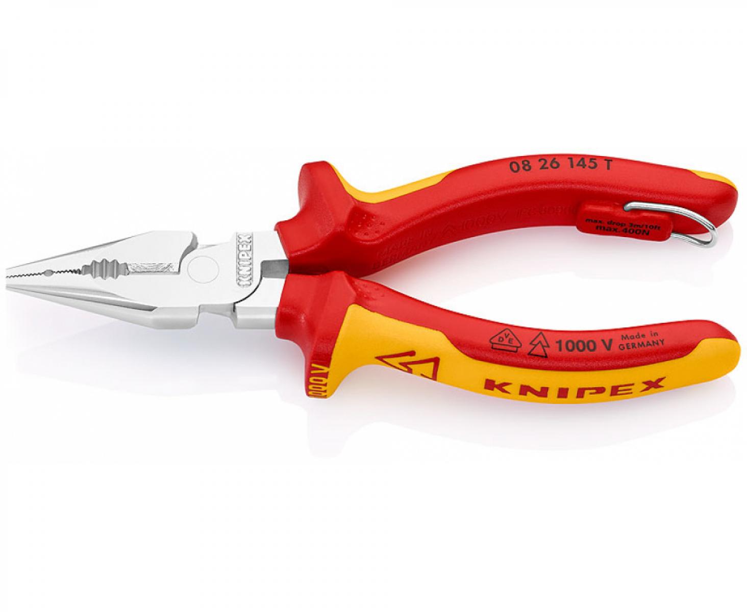 Пассатижи удлиненные VDE Knipex KN-0826145TBK со страховочным креплением