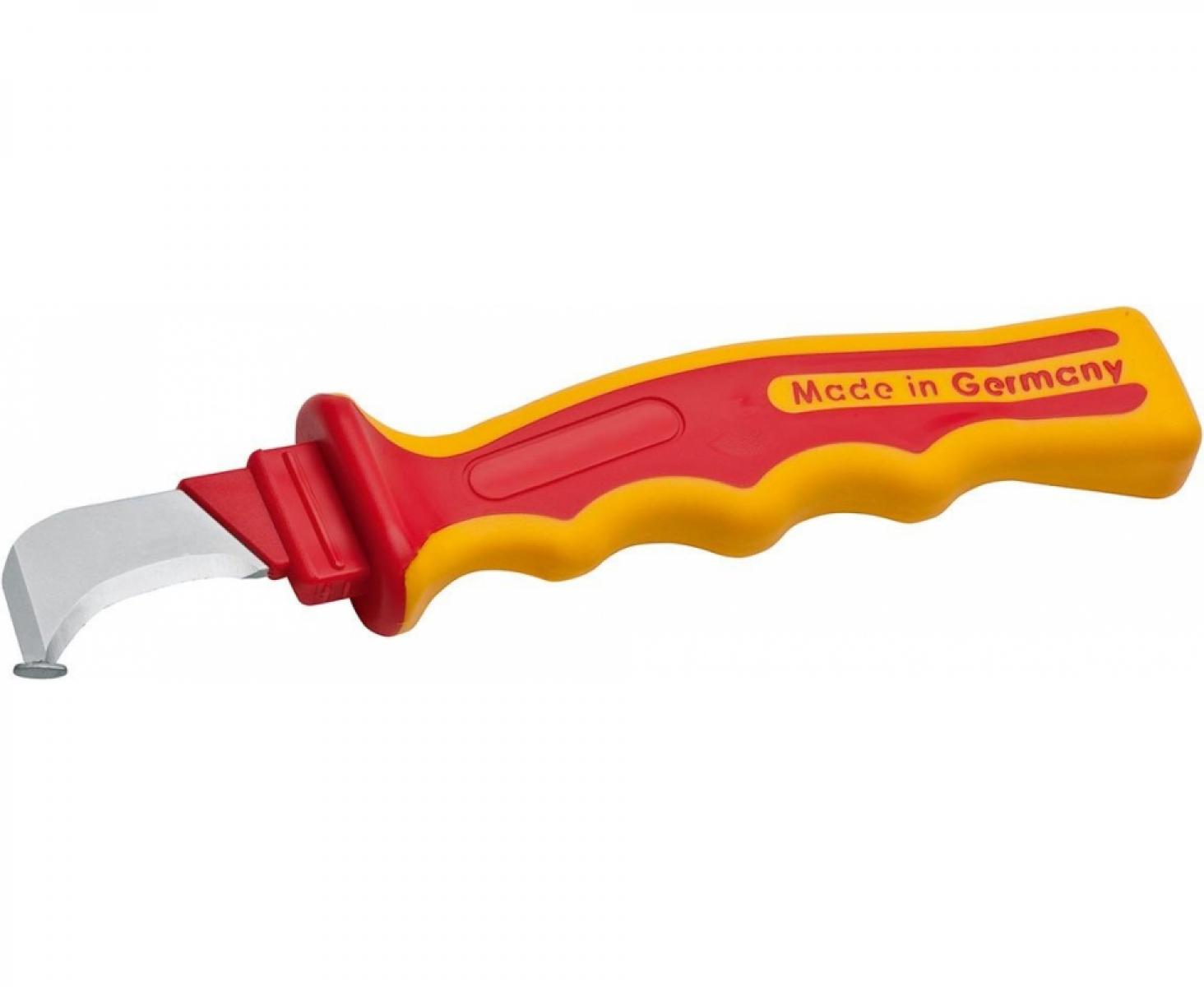 картинка Нож VDE с изогнутым лезвием с пяткой 195 мм NWS 2043K с рукояткой SoftGripp и колпачком от магазина "Элит-инструмент"