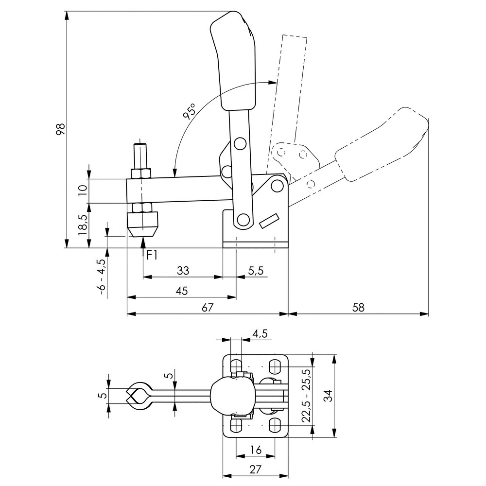 картинка Вертикальный шарнирный зажим с красной ручкой АМF 90514 от магазина "Элит-инструмент"