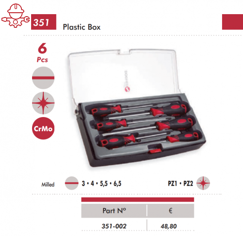 351 Набор профессиональных отверток в пластиковом боксе 6 пред. DOGHER Ref 351-002