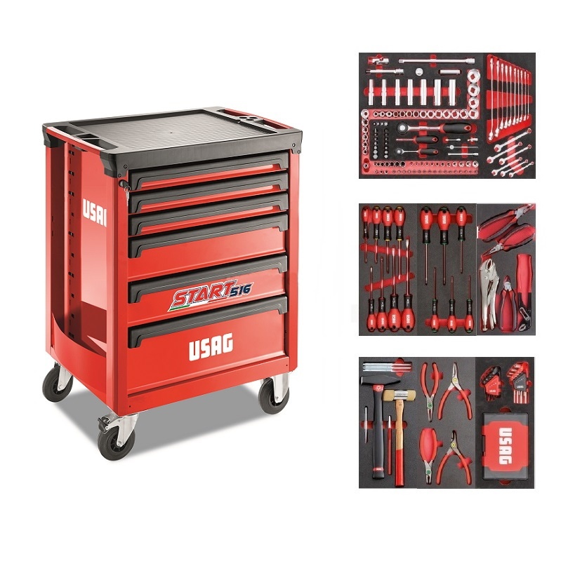 картинка 516 SP6EX Тележка инструментальная, 6 ящиков с набором инструмента 263 предмета, USAG U05168205E от магазина "Элит-инструмент"