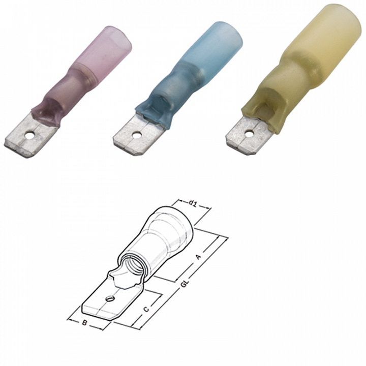 Плоский штекер, термоусадочный 4,0-6,0/ 6,3x0,8 (упак. 100 шт.)