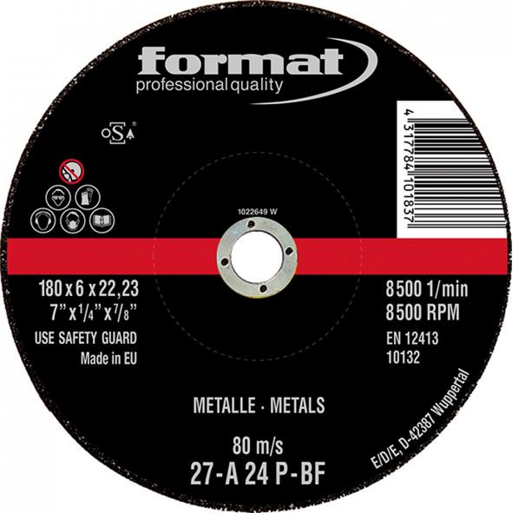 Диск шлифовальный офсетный сталь/литье 180х6мм FORMAT 8027 0180 Fplus
