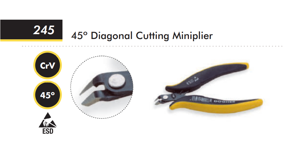 картинка Кусачки диагональные с наклоном под 45* градус для электроники, антистатические ESD Dogher 245-125 от магазина "Элит-инструмент"