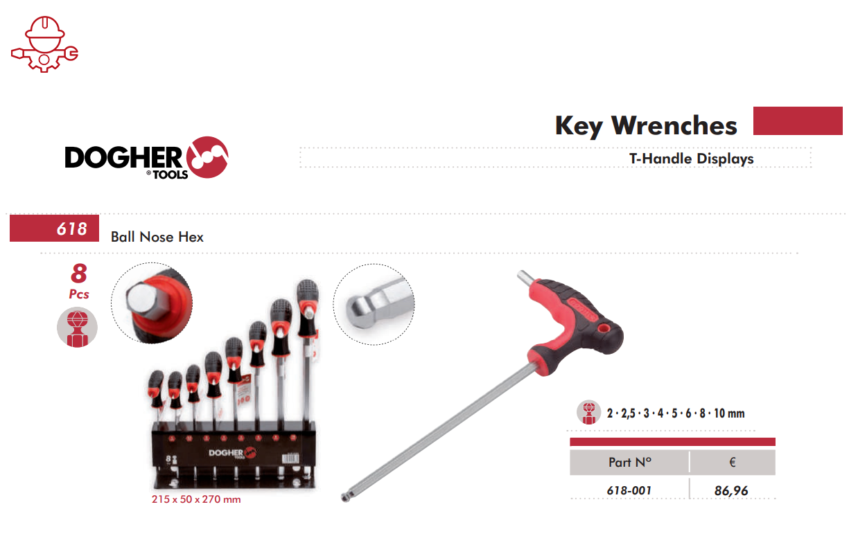 картинка Набор Т-образных профессиональных шестигранных отверток с шариком DOGHER Ref 618-001 от магазина "Элит-инструмент"