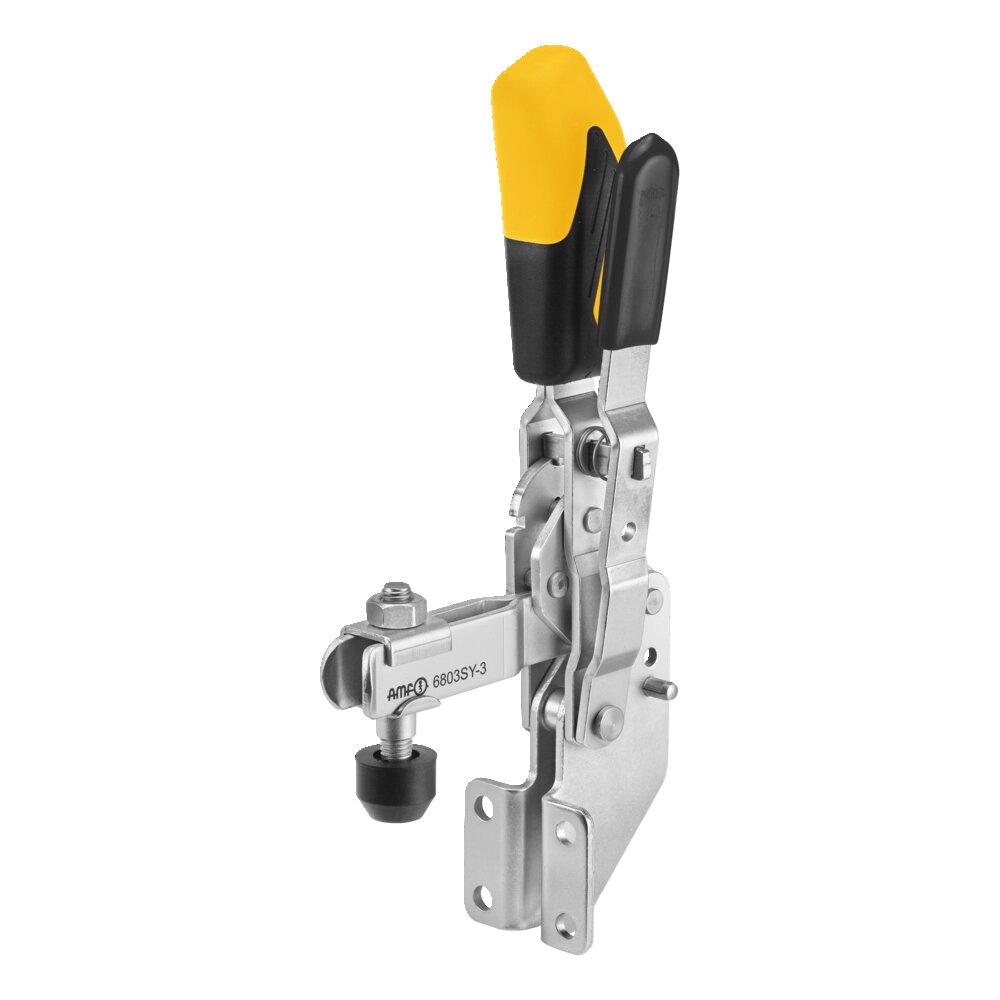 Вертикальный шарнирный зажим с желтой ручкой и предохранительной защелкой АМF 557204