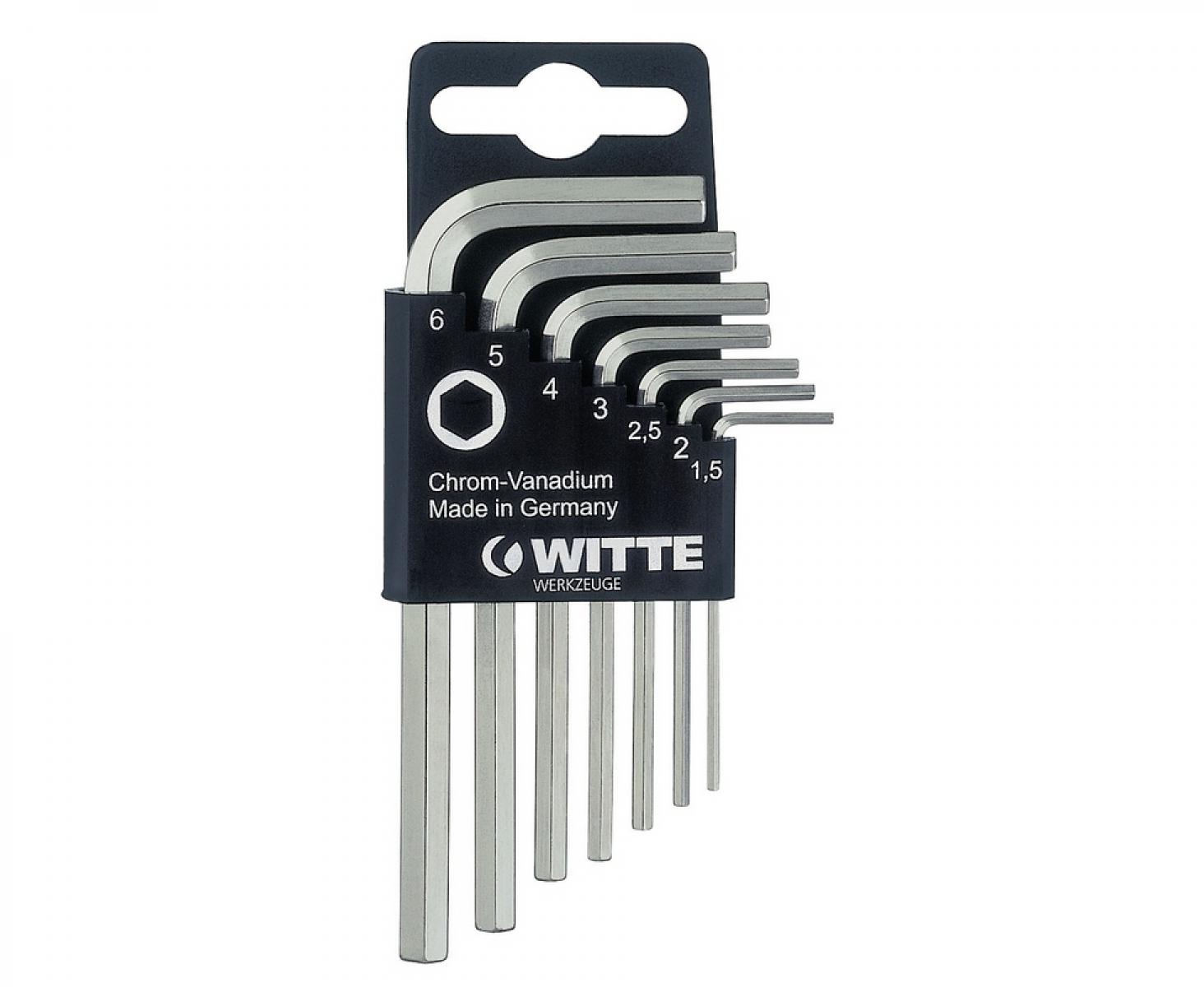 картинка Набор шестигранных HEX никелированных штифтовых ключей Witte 45020 7 предметов от магазина "Элит-инструмент"