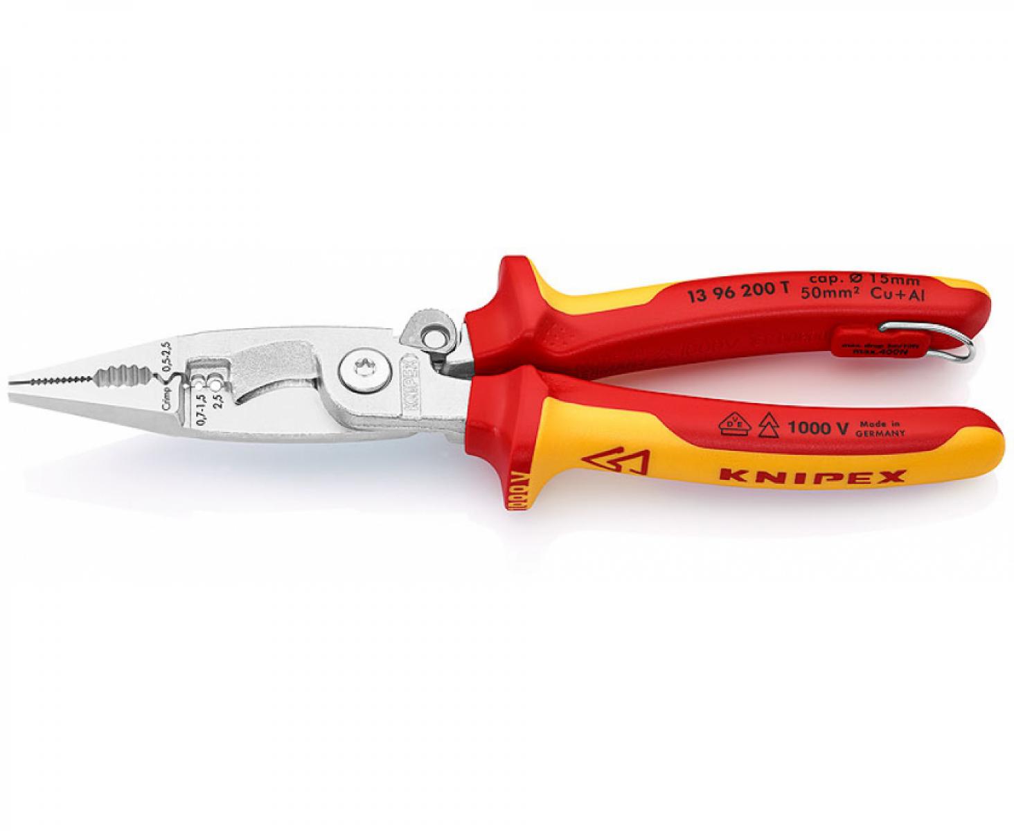 картинка Электромонтажные клещи VDE Knipex KN-1396200T со страховочным креплением от магазина "Элит-инструмент"