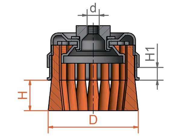 картинка Однорядная чашечная жгутовая щетка без кольца, бронзовая проволока диаметр 65 мм длина 20 мм ворс 0,50 мм LESSMANN 482.057 от магазина "Элит-инструмент"
