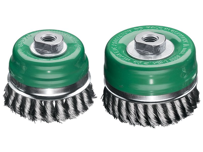 картинка Однорядная чашечная жгутовая щетка с кольцом, проволока из нержавеющей стали диаметр 100 мм длина 23 мм ворс 0,50 мм LESSMANN 486.818 от магазина "Элит-инструмент"