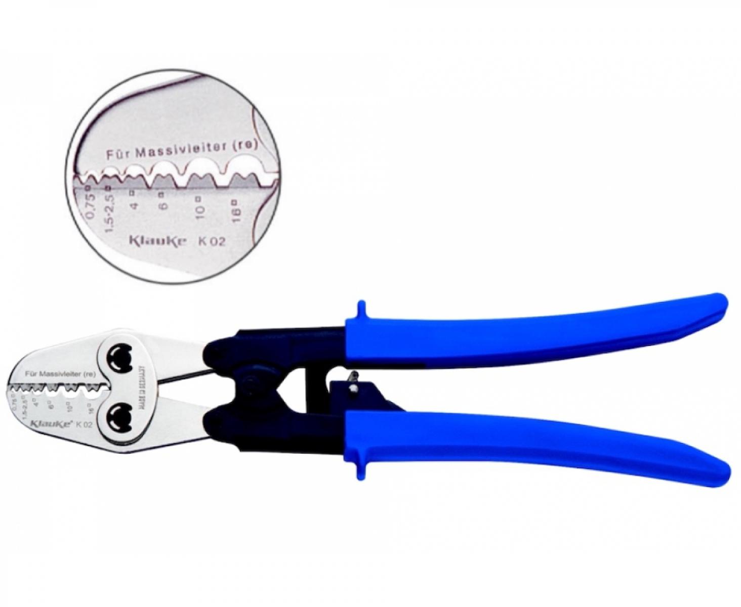 картинка Пресс-клещи для медных трубчатых наконечников для сплошных жил 0,75–16 мм², вдавливающий обжим Klauke KLKK02 от магазина "Элит-инструмент"