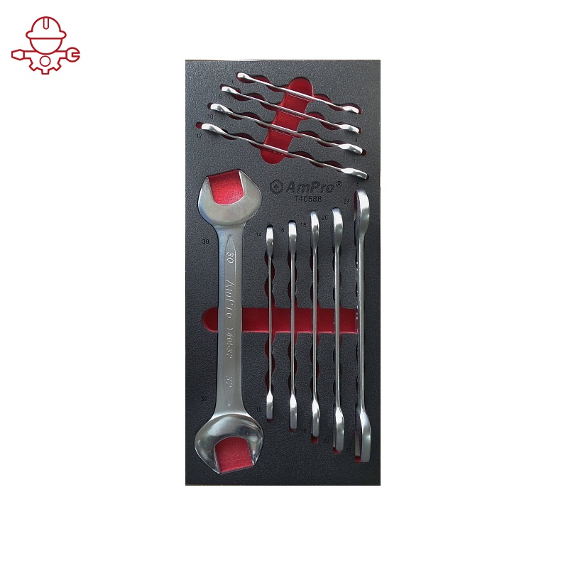 картинка Набор рожковых ключей 6х7-30х32мм,10 пр., в мягком ложементе AmPro T40588  от магазина "Элит-инструмент"