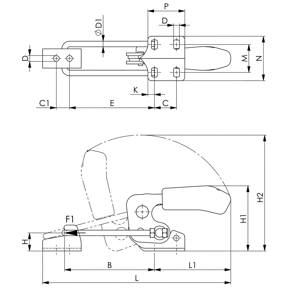 картинка Горизонтальный шарнирный зажим типа крюка с оранжевой ручкой и предохранительной защелкой АМF 557449 от магазина "Элит-инструмент"