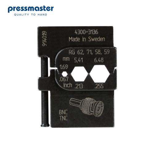 PM-4300-3136 Матрица для опрессовки коаксиального кабеля: RG 58, 59, 62, 71 (0.69 мм, 5.41 мм, 6.48 мм)