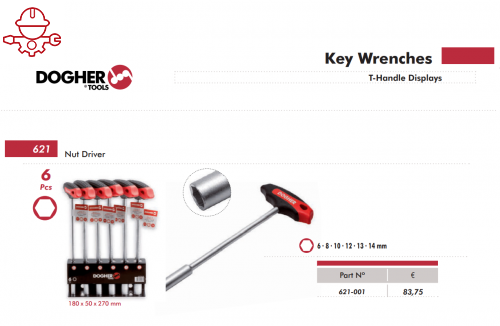 Набор Т-образных профессиональных отверток с внешним шестигранником для гаек 6-14мм DOGHER Ref 621-001