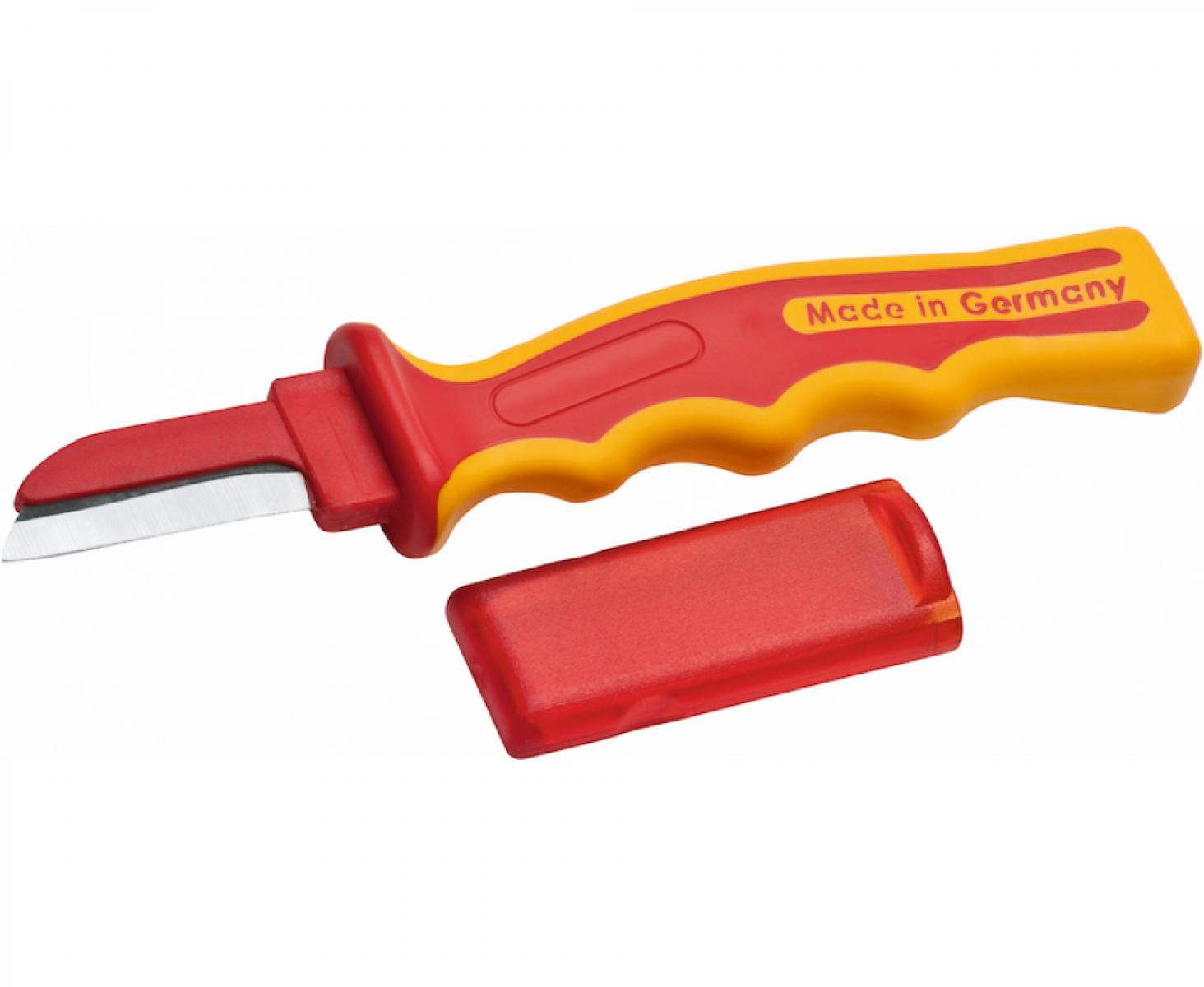 картинка Нож VDE с толстым прямым частично изолированным лезвием 205 мм NWS 2044K с рукояткой SoftGripp и колпачком от магазина "Элит-инструмент"