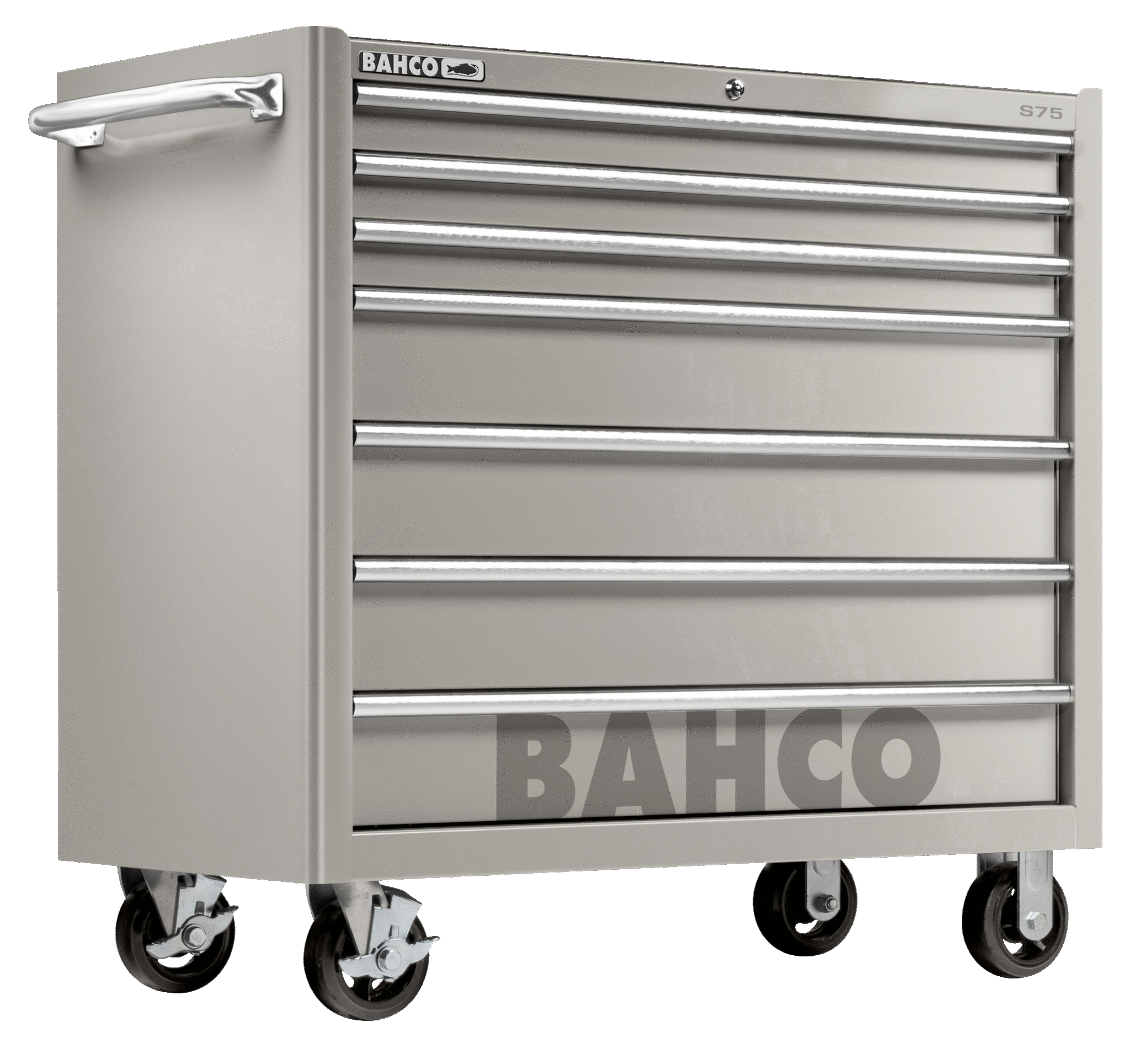 картинка 1475KXL7SS Инструментальная тележка 40" 986 x 501 x 1100 mm с 7 выдвижными ящиками из нержавеющей стали. Рама, ящики, рукоятка, а также крепления для колес изготовлены из нержавеющей стали (BAHCO, Швеция) от магазина "Элит-инструмент"