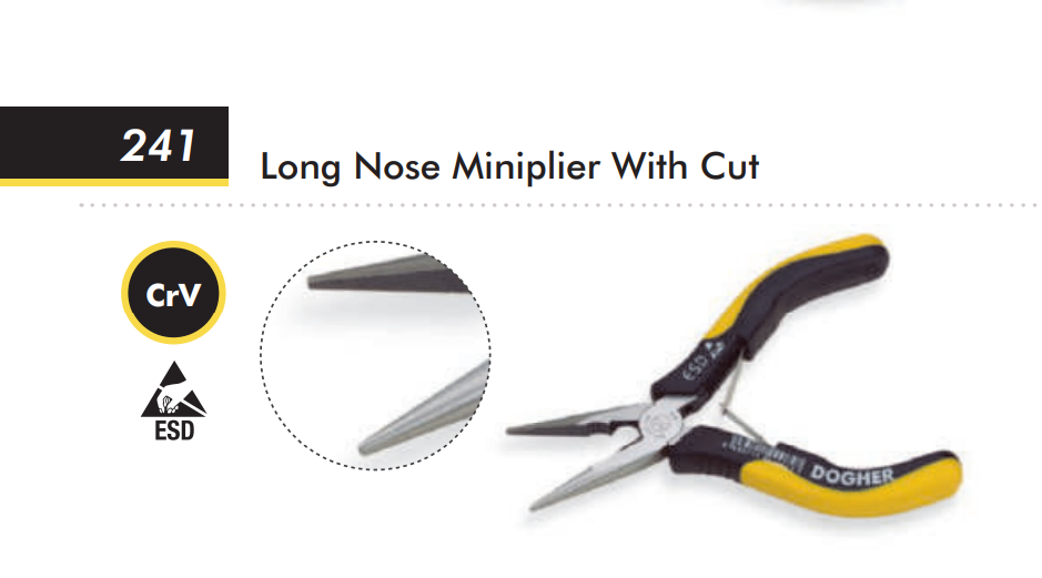 картинка Длинногубцы захватные для электроники с режущей кромкой, антистатические ESD Dogher 241-125 от магазина "Элит-инструмент"