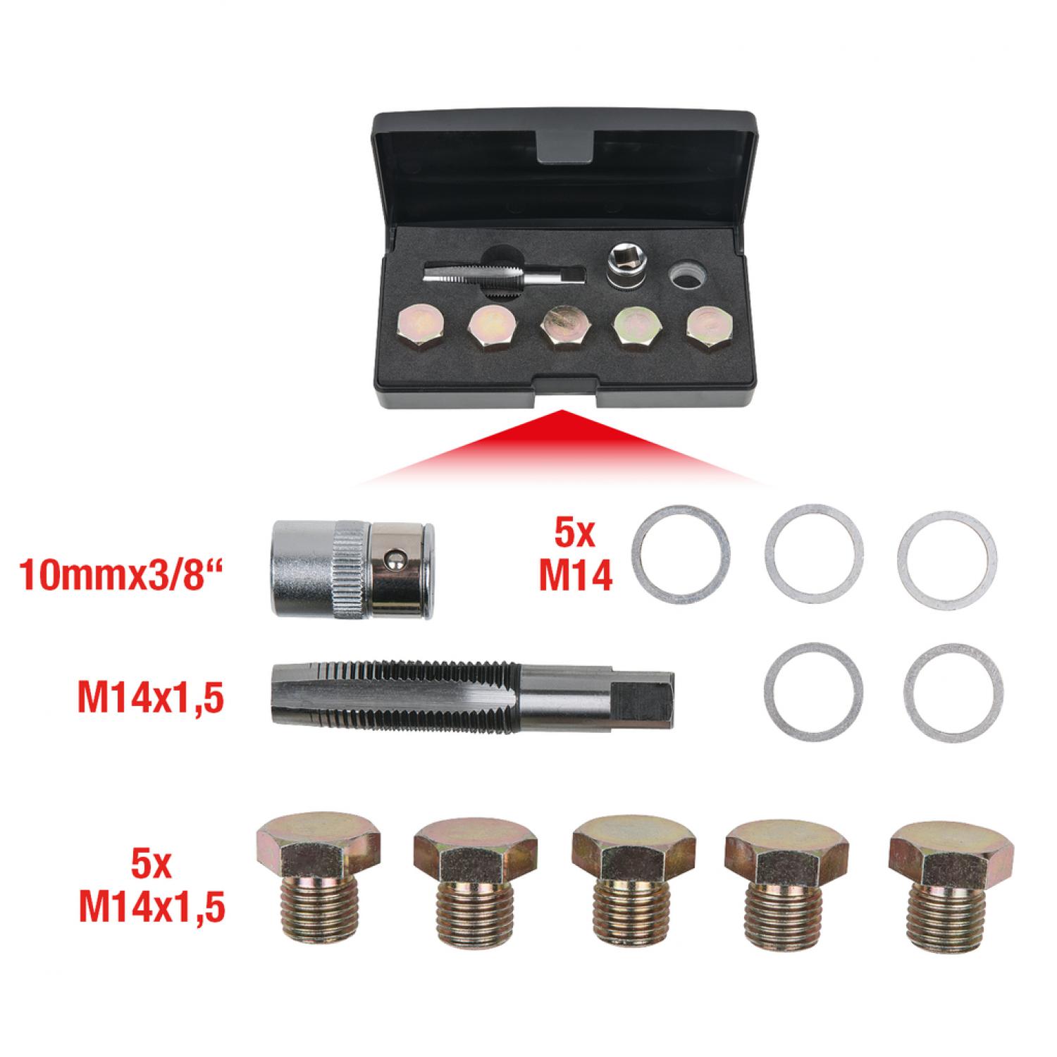 Комплект для ремонта резьбы масляных пробок, 12 шт, M14 x 1,5