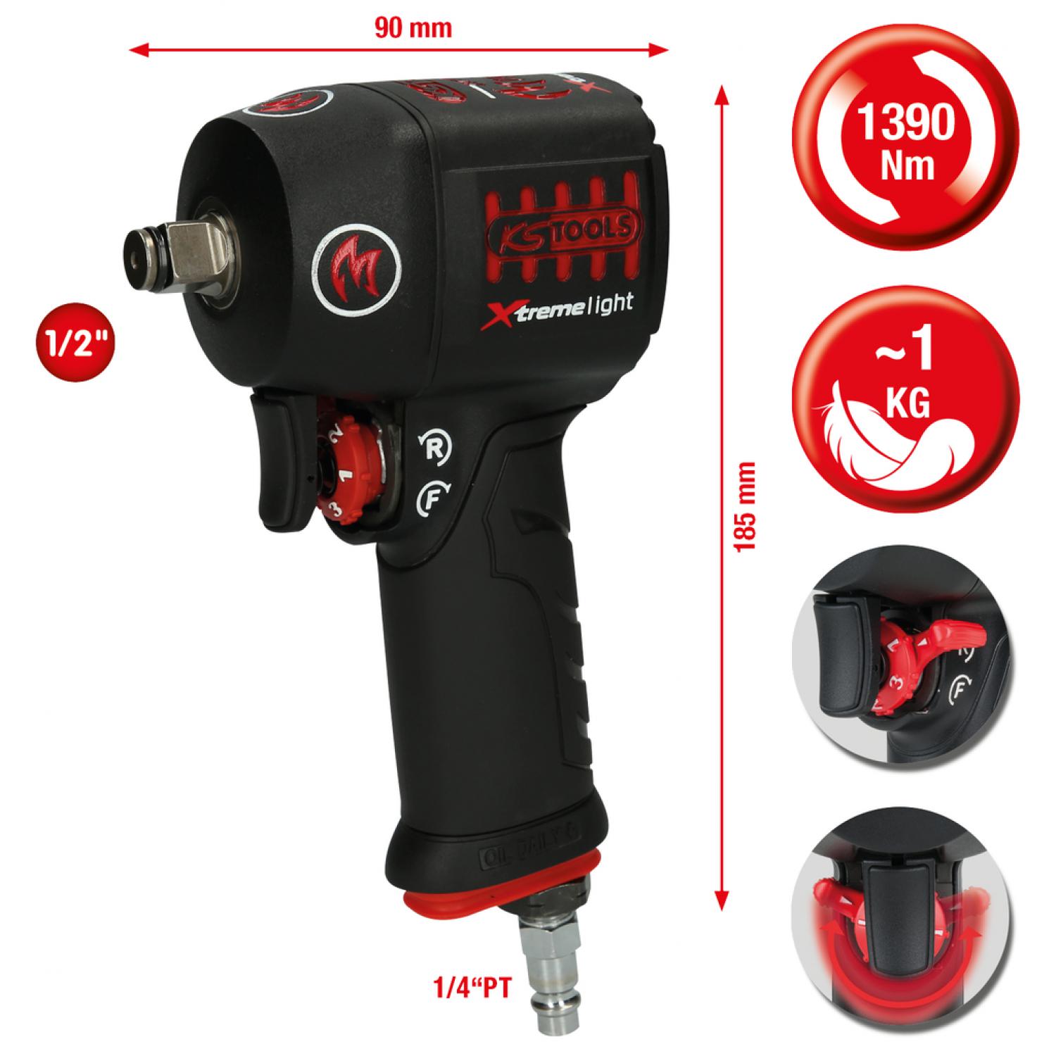 Мощный пневматический винтоверт miniMONSTER Xtremelight 1/2" 1390 Нм