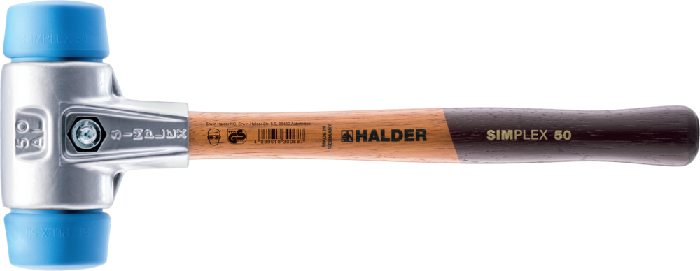 картинка HALDER 3101.050 Молоток Halder Simplex с мягкими синими резиновыми вставками с алюминиевым корпусом, 655гр. от магазина "Элит-инструмент"