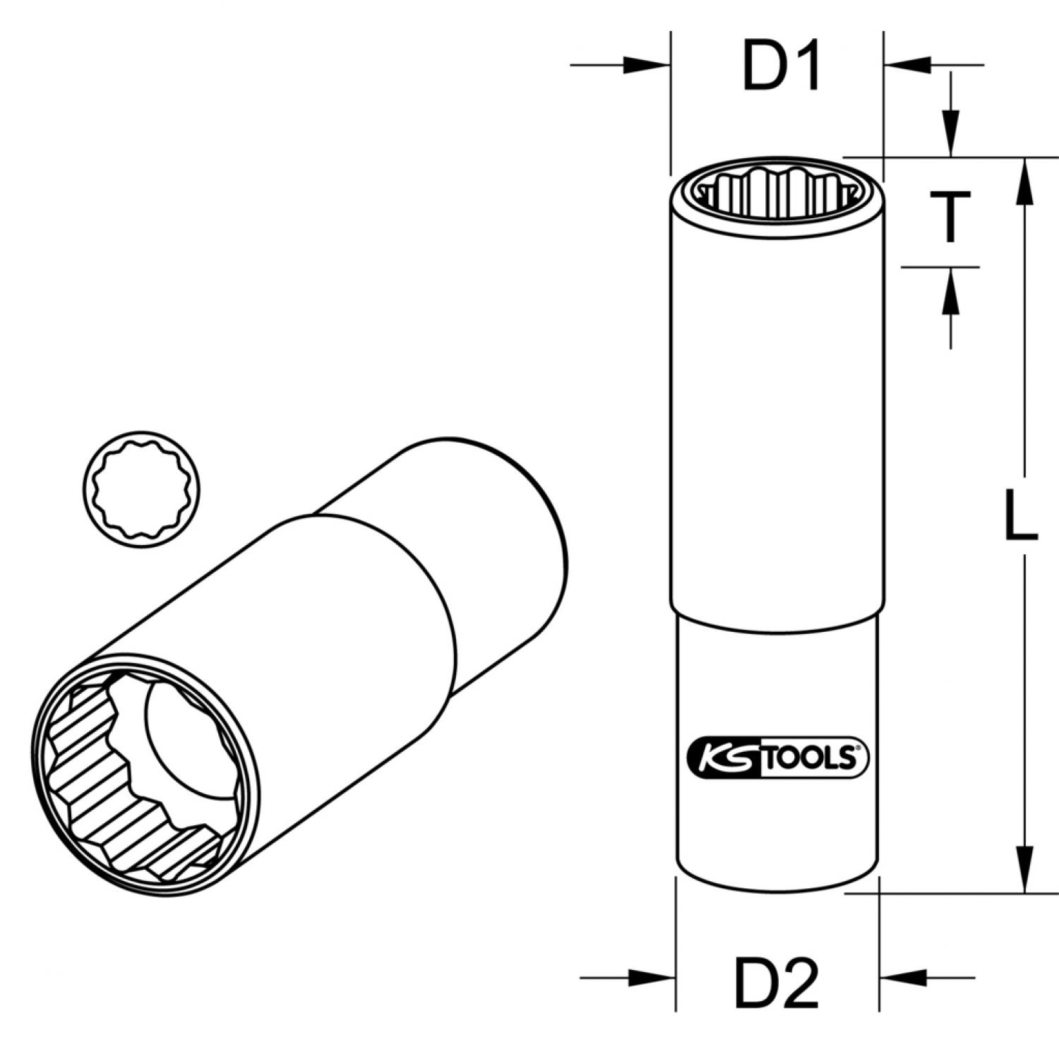 картинка 12-гранная торцовая головка CHROMEplus 1/4'', длинная, 8 мм подвеска от магазина "Элит-инструмент"