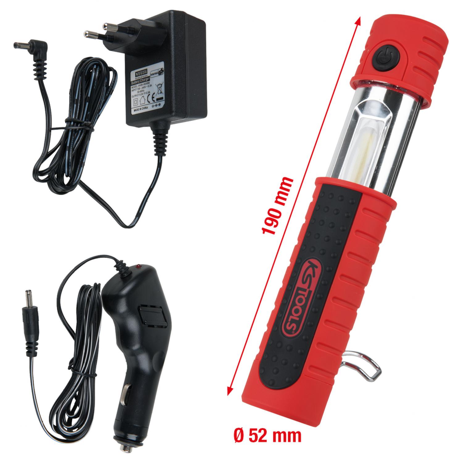 аккумуляторная светодиодная рабочая лампа STRIPE, ленточный светодиод 2 ватт и налобный фонарь с 6 светодиодами