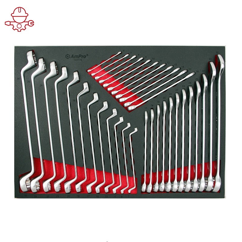 картинка Набор комбинированных и накидных изогнутых ключей, 35пр в мягком ложементе AmPro T40174  от магазина "Элит-инструмент"