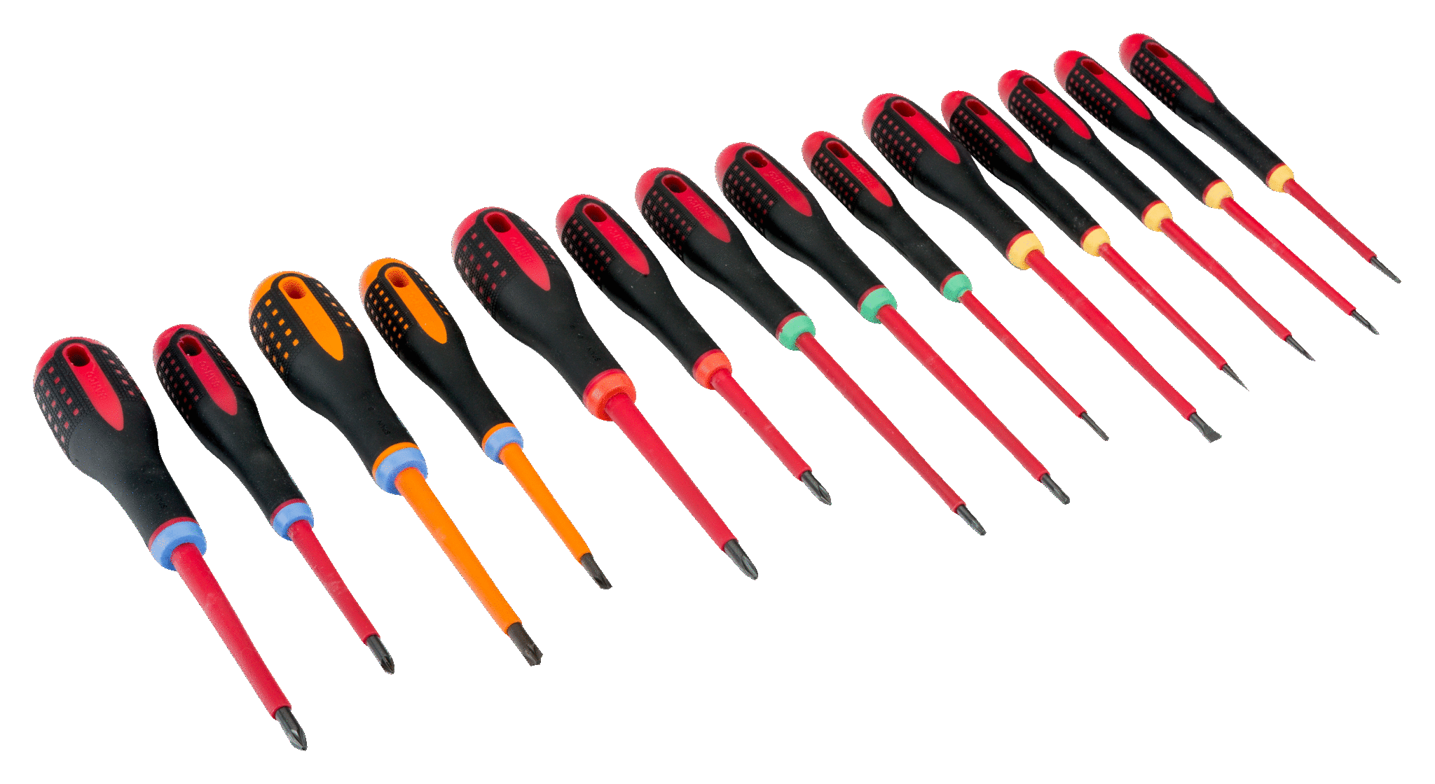 Набор изолированных отверток ERGO™, 14 штук. Под винты со шлицем, Phillips, Pozidriv, TORX® и комбинированные винты Pozidriv BAHCO BE-9876S