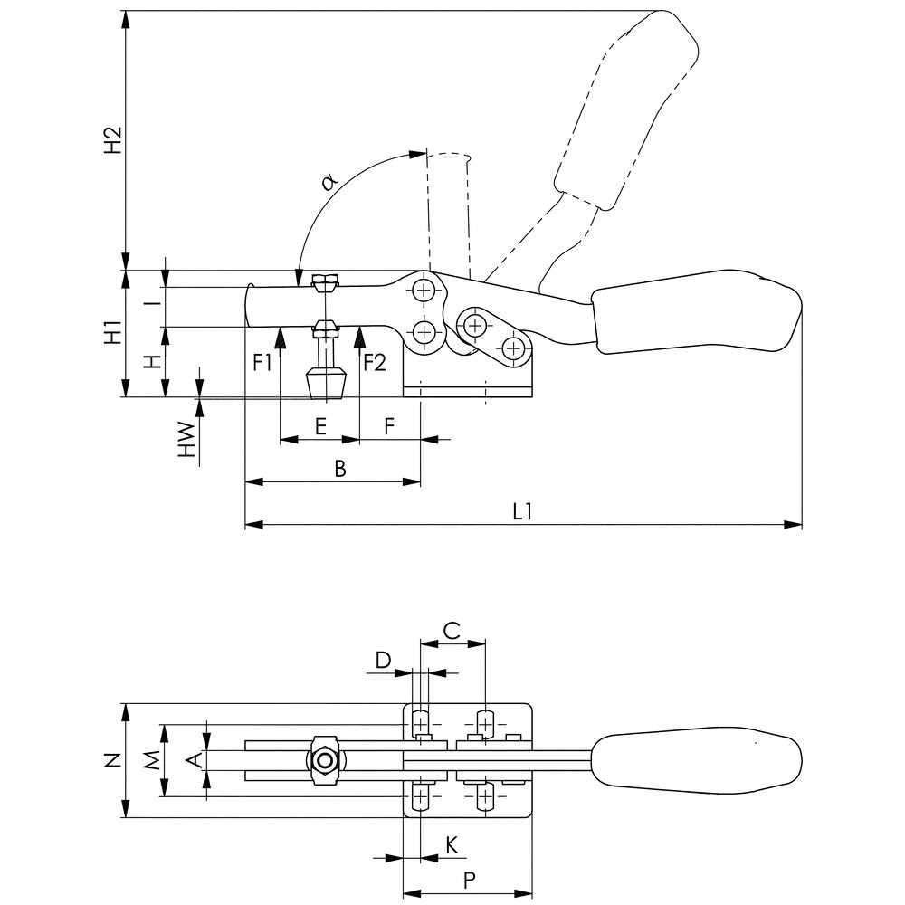 картинка Горизонтальный шарнирный зажим plus с зеленой ручкой АМF 557499 от магазина "Элит-инструмент"